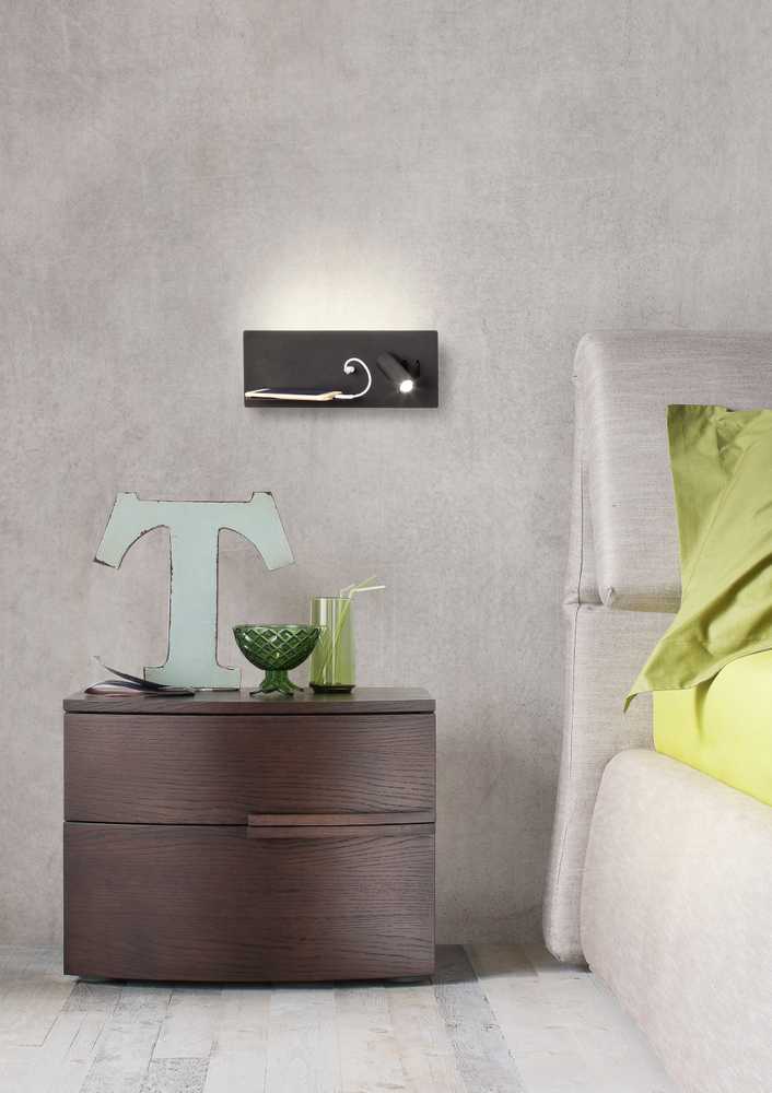 8W + 3W LED sieninis šviestuvas BROOK, juodas, 3000K, šviesos kampas 120°, skaitymo šviestuvėlio - 20°, su USB, 01-3316