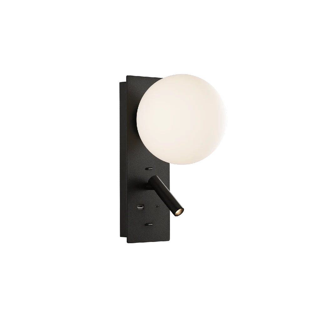 8W + 3W LED sieninis šviestuvas KIN, juodos/baltos sp., 2700K, su USB ir USB C jungtimis, A8169291N