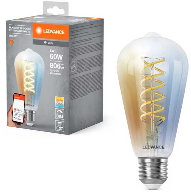 8W LED filamentinė išmani lemputė SMART+ WIFI, E27, 2700-6500K, dimeriuojama