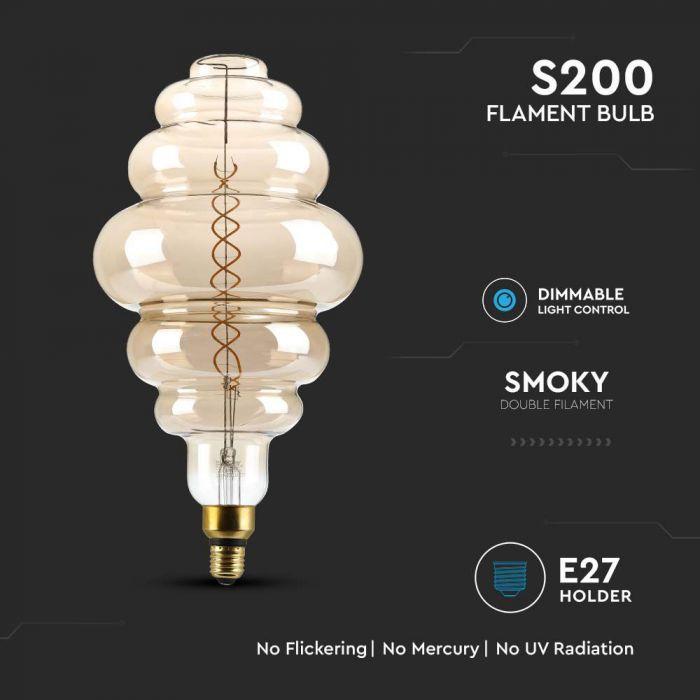 V-tac 8W LED filamentinė lemputė, S200, E27, dūmų sp., 1800K, dimeriuojama