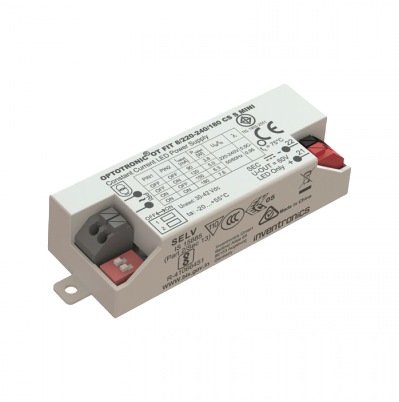 8W LED maitinimo šaltinis, baltas, 30-42V, 90-180mA, IP20, D-OT FIT8