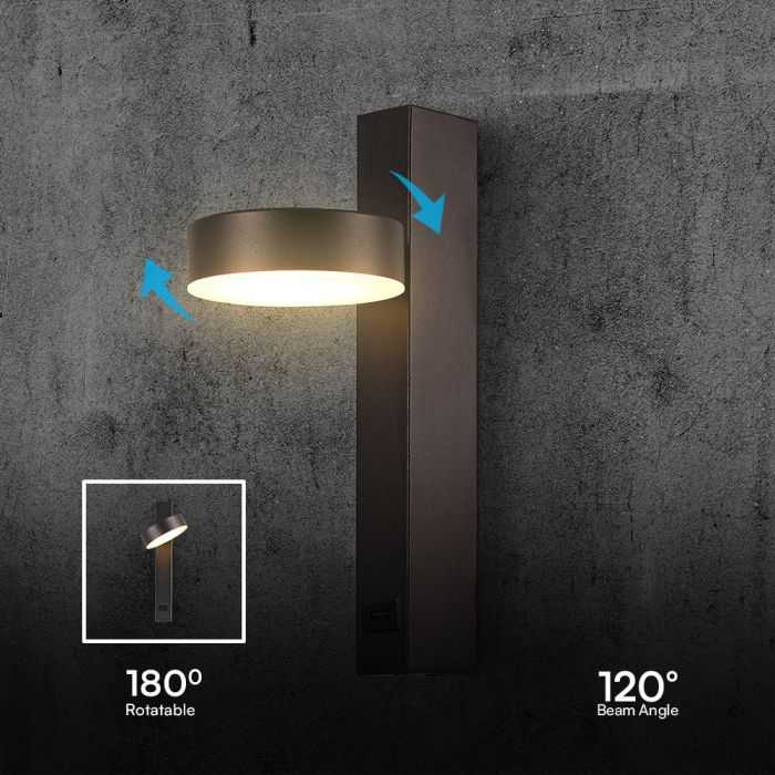 V-tac 8W LED sieninis šviestuvas, juodas, 3000K, su USB