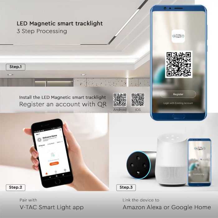 V-tac 8W LED SMART pakabinamas šviestuvas į magnetinius bėgelius, 48V, juodas, 2700-6400K