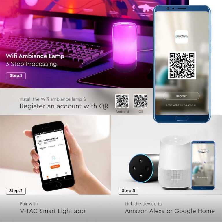 V-tac 8W LED šviestuvas, juodas, suderinamas su AMAZON ALEXA ir GOOGLE HOME, RGB