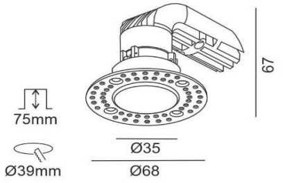 8W LED užglaistomas šviestuvas NANO R TRIMLESS, juodas, 3000K, 50°, IP44