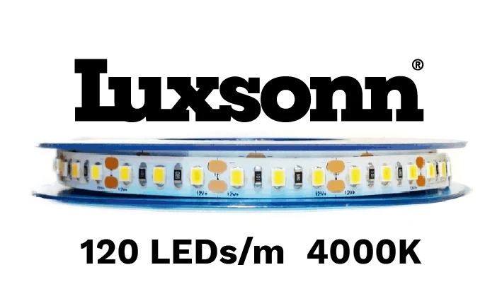 9,6W/m LED juosta LUXSONN, BRIDGELUX diodai, 24V, 120 LED/m, 4000K, 30m ritė