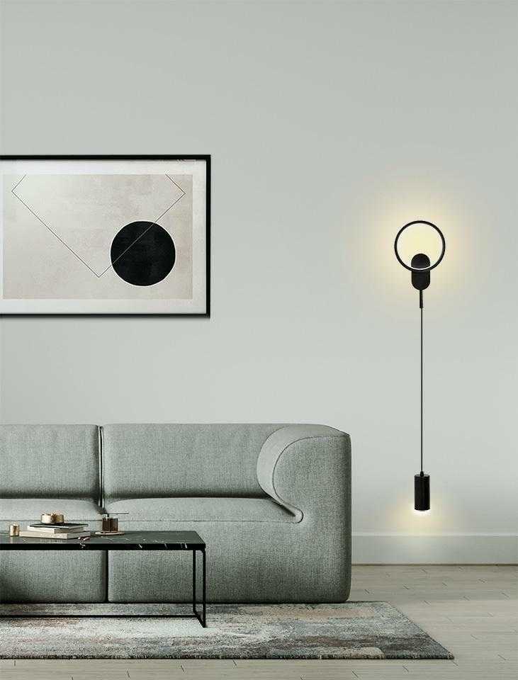 9W LED + E27 sieninis šviestuvas COMO, juodas, 3000K, lemputė parduodama atskirai
