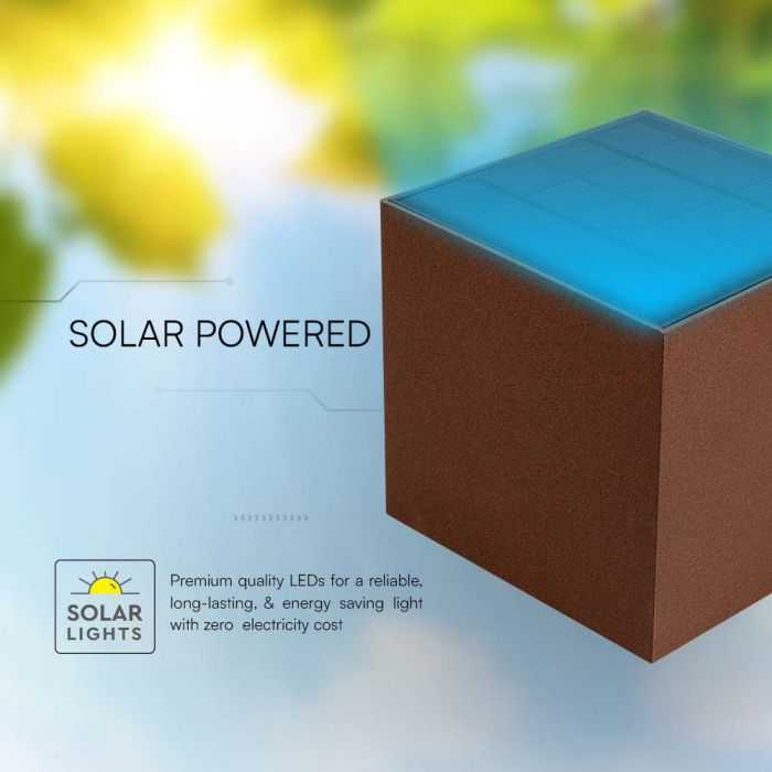 Sieninis šviestuvas V-tac 9W LED įkraunamas sieninis lauko šviestuvas su saulės baterija ir judesio davikliu, rūdžių sp., 4000K, IP65