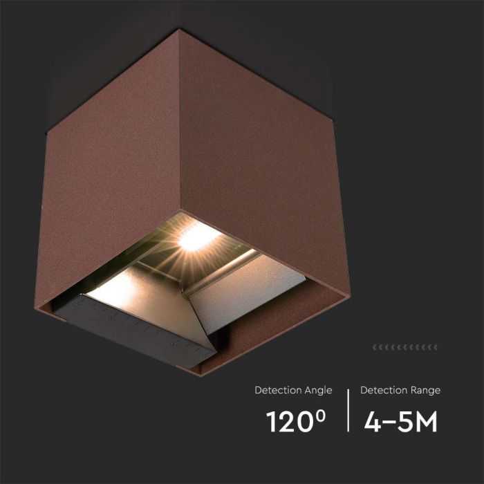 Sieninis šviestuvas V-tac 9W LED įkraunamas sieninis lauko šviestuvas su saulės baterija ir judesio davikliu, rūdžių sp., 4000K, IP65
