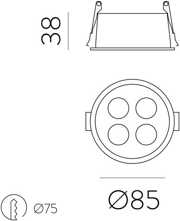 9W LED įleidžiamas šviestuvas INVISIBLE, baltas, 3000K, dimeriuojamas, E3980201BDT