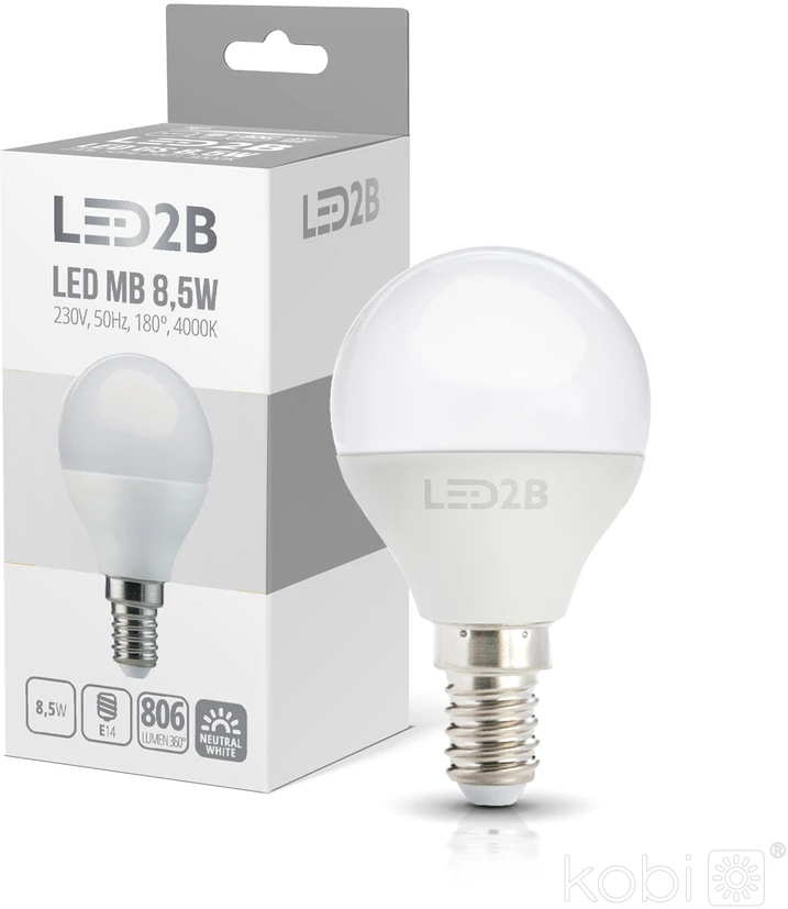 9W LED lemputė MB, E14, balta, 4000K, 180°