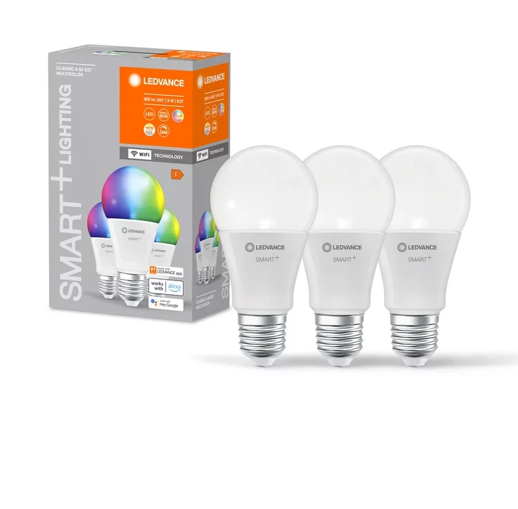 Ledvance 9W LED lemputė SMART+ WIFI CLASSIC MULTICOLOUR, E27, RGBW, 3vnt. pakuotė