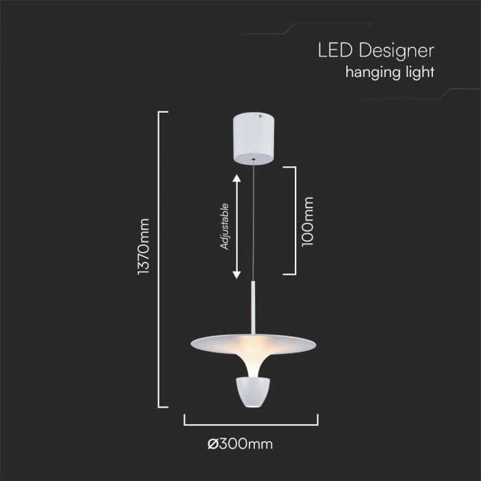 V-tac 9W LED pakabinamas šviestuvas, baltas, 3000K