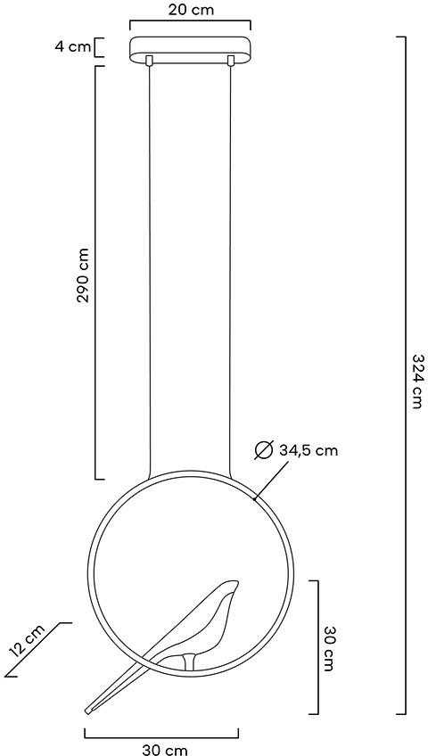 9W LED pakabinamas šviestuvas BIRD, aukso sp., 3000K