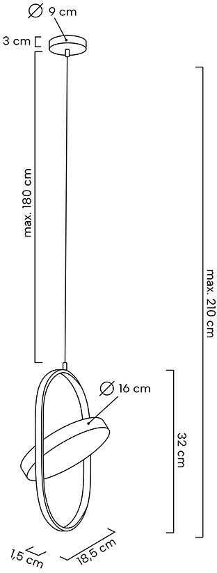 9W LED pakabinamas šviestuvas SPINNER 19, juodas, 3000K