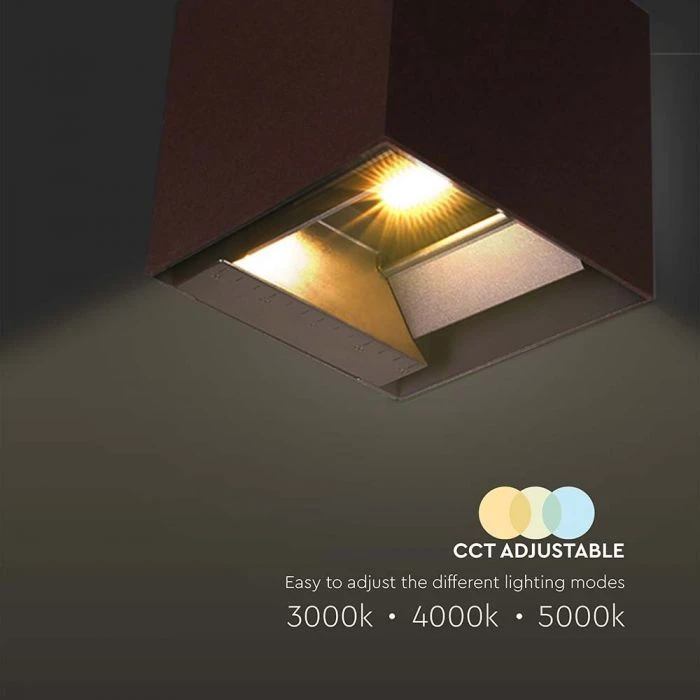 Sieninis šviestuvas V-tac 9W LED sieninis fasado šviestuvas su saulės baterija ir judesio davikliu, rūdžių sp., 3000/4000/5000K