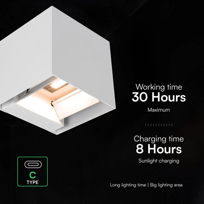 Sieninis šviestuvas 9W LED sieninis įkraunamas šviestuvas su saulės baterija ir judesio davikliu, baltas, 3000/4000/5000K, IP65
