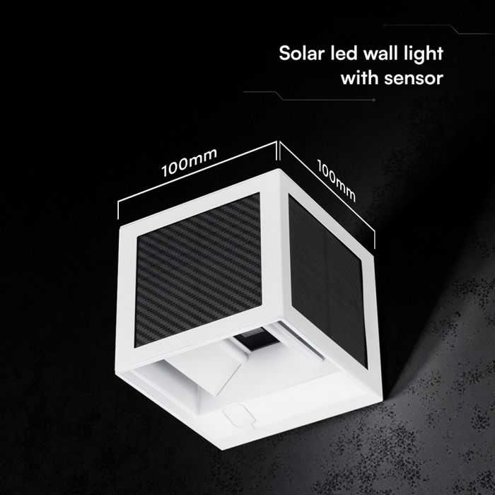 Sieninis šviestuvas 9W LED sieninis įkraunamas šviestuvas su saulės baterija ir judesio davikliu, baltas, 3000/4000/6000K, IP65