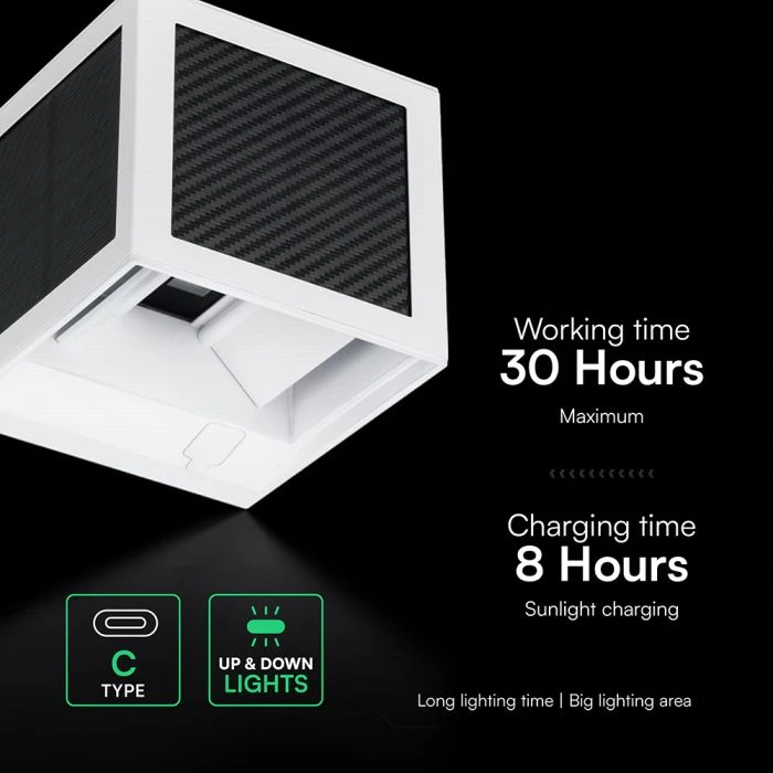 Sieninis šviestuvas 9W LED sieninis įkraunamas šviestuvas su saulės baterija ir judesio davikliu, baltas, 3000/4000/6000K, IP65