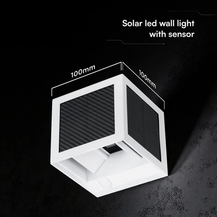 Sieninis šviestuvas 9W LED sieninis įkraunamas šviestuvas su saulės baterija ir judesio davikliu, baltas, 3000/4000/6000K, IP65