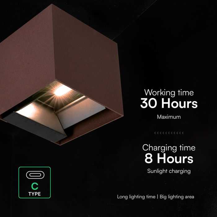 Sieninis šviestuvas 9W LED sieninis įkraunamas šviestuvas su saulės baterija ir judesio davikliu, rudas, 3000/4000/5000K, IP65