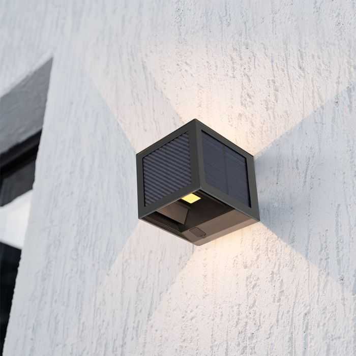 Sieninis šviestuvas 9W LED sieninis įkraunamas šviestuvas su saulės baterija ir judesio davikliu, juodas, 3000/4000/6000K, IP65