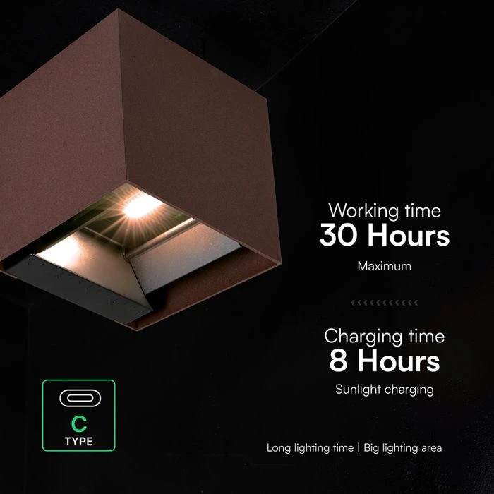 Sieninis šviestuvas 9W LED sieninis įkraunamas šviestuvas su saulės baterija ir judesio davikliu, rudas, 3000/4000/5000K, IP65