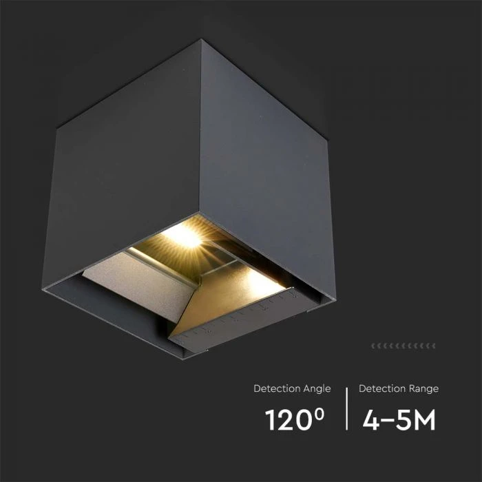 Sieninis šviestuvas V-tac 9W LED sieninis įkraunamas šviestuvas su saulės baterija ir judesio davikliu, tamsiai pilkas, 3000/4000/5000K, IP65
