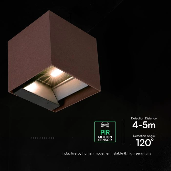 Sieninis šviestuvas 9W LED sieninis įkraunamas šviestuvas su saulės baterija ir judesio davikliu, rudas, 3000/4000/5000K, IP65