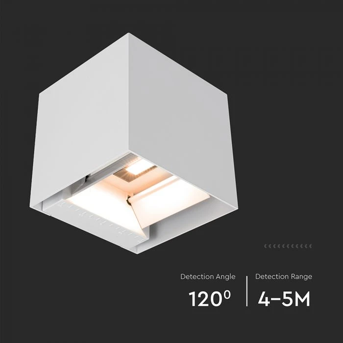 Sieninis šviestuvas V-tac 9W LED sieninis įkraunamas šviestuvas su saulės baterija ir judesio davikliu, baltas, 3000/4000/5000K, IP65