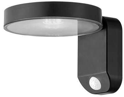 9W LED sieninis lauko šviestuvas, tamsiai pilkas, 3000K, IP44, su saulės baterija ir judesio davikliu
