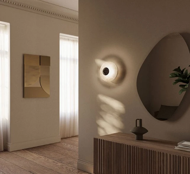 9W LED sieninis šviestuvas ANZA, juodas metalas ir marmuras/baltas alebastro diskas, 2700K