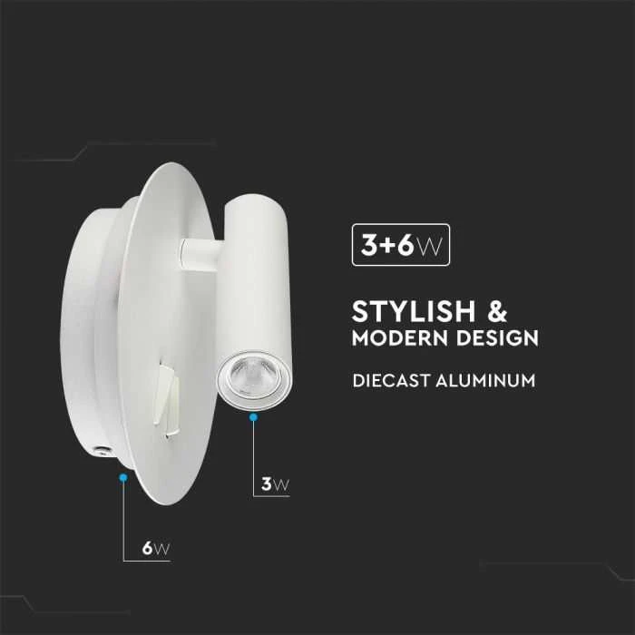 V-tac 9W LED sieninis šviestuvas, baltas, 3000K