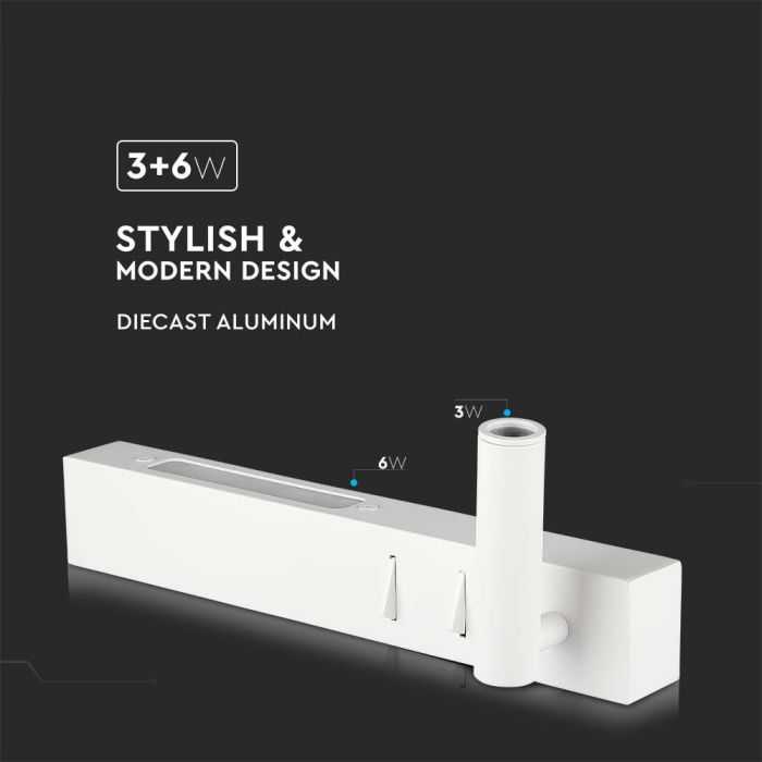 V-tac 9W LED sieninis šviestuvas, baltas, 3000K
