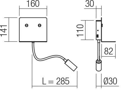 9W LED sieninis šviestuvas MOKA, juodas, 3000K, su USB