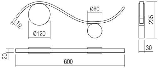 9W LED sieninis šviestuvas WAVE, baltas, 3000K