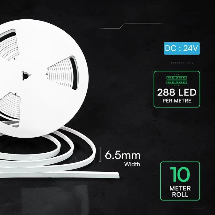 9W/m LED NEON FLEX juosta, 24V, 6500K, IP65, 10m pakuotė