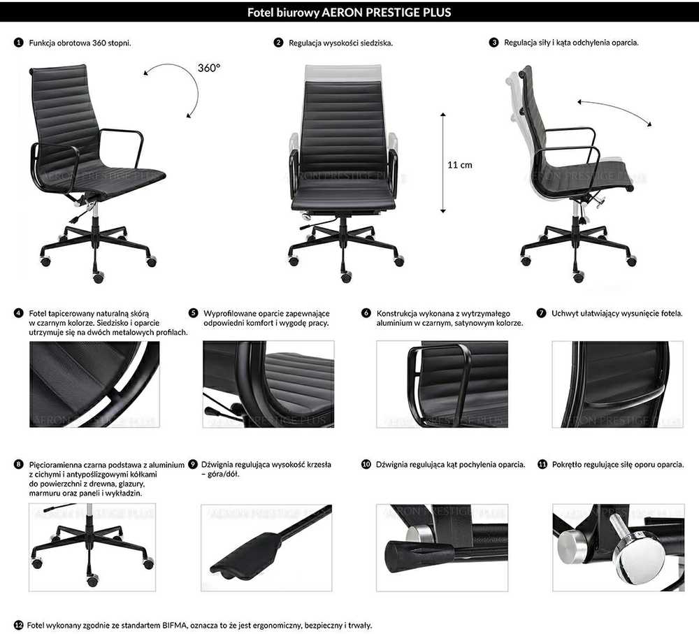 Biuro kėdė AERON PRESTIGE PLUS, juoda, pagaminta iš natūralios odos