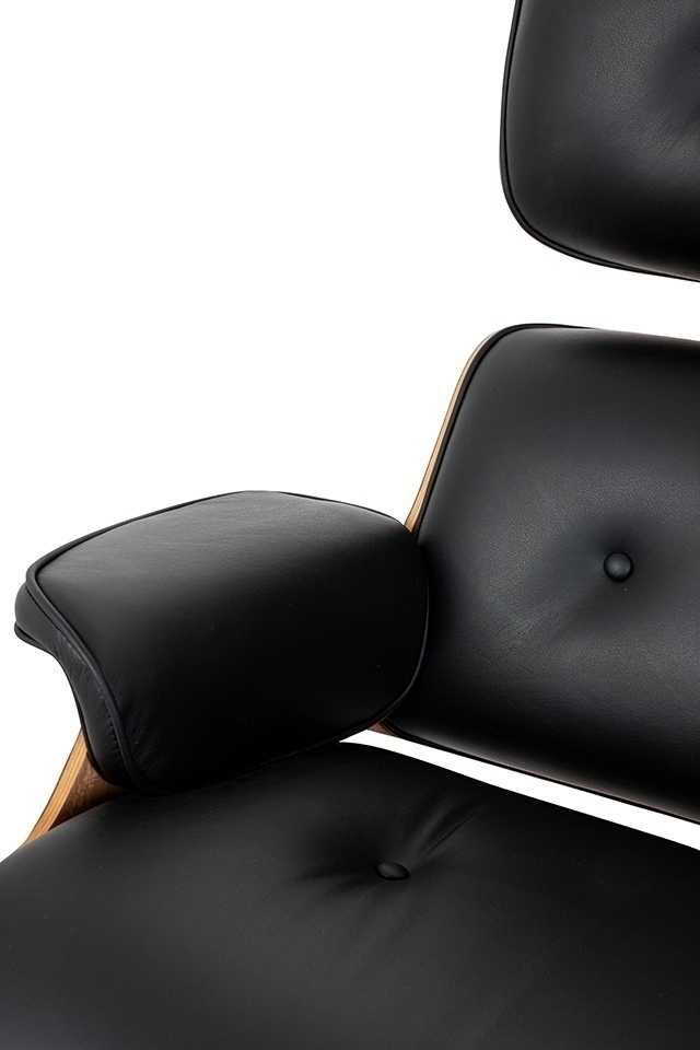 Biuro kėdė - fotelis su atrama kojoms LOUNGE HM XL, juodas, pagaminta iš natūralios odos