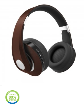 Bluetooth ausinės V-TAC, reguliuojamu lankeliu, rudos spalvos.