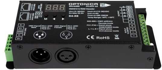 DMX512, RDM dekoderis, 4 kanalų x 8A, 12-36V