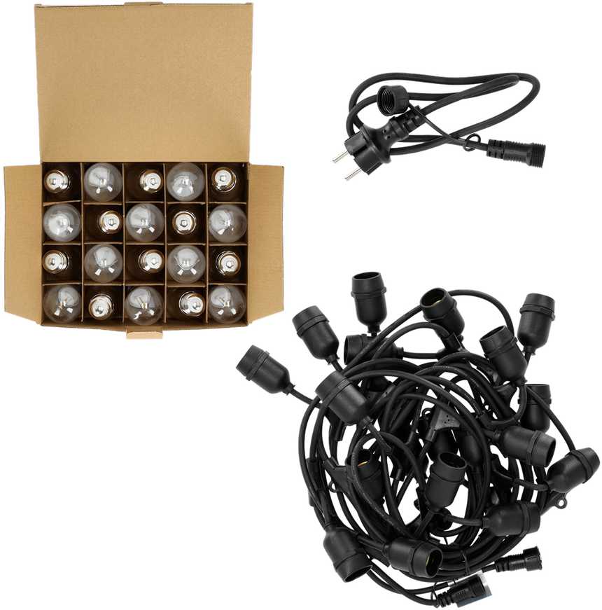 Girlianda BAJA, juodos sp., su 20x1W 2700K E27 LED lemputėmis, 10m, IP44