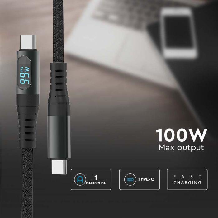 Greito įkrovimo laidas, USB-C/USB-C, juodas, 1m