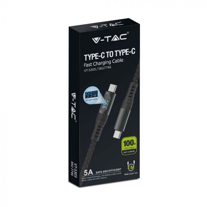 Greito įkrovimo laidas, USB-C/USB-C, juodas, 1m