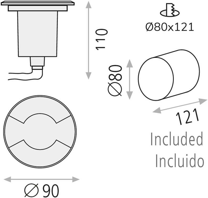 Įleidžiamas lauko šviestuvas INDUS, GU10, aliuminio sp., E2066080IN