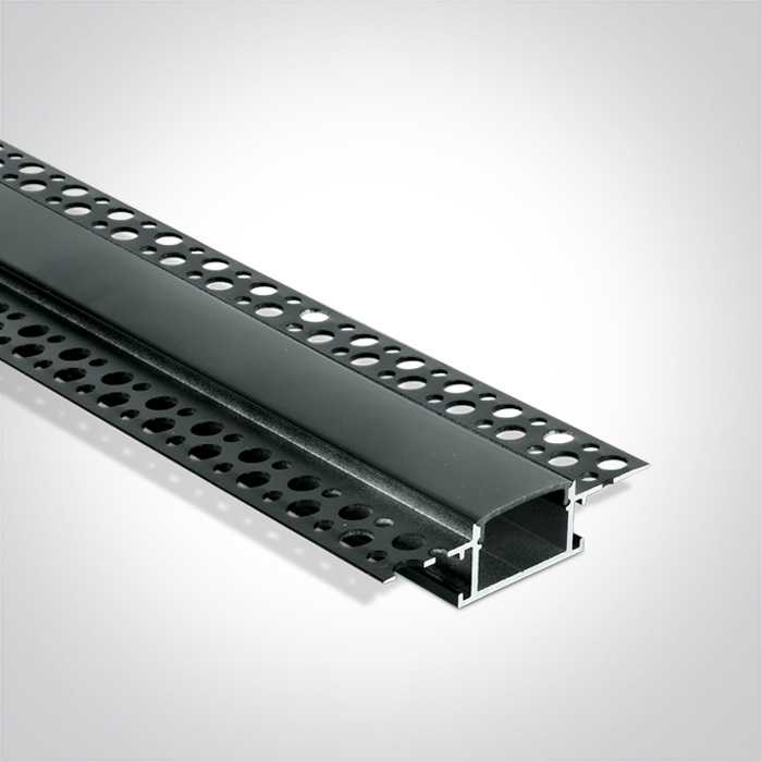 Įleidžiamas profilis, juodas, 2m, komplektuojamas su juodu difuzoriumi ir užbaigimais, 20mm LED juostai, 7904TR/B