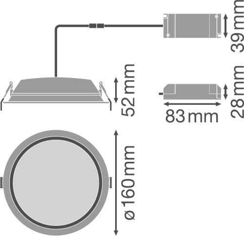 Įleidžiamas šviestuvas ALU su avariniu moduliu DN150 14 W 6500 K AT 3H WT