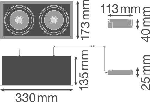 Ledvance Įleidžiamas šviestuvas MULTI 2x30W 3000K FL WT/BK