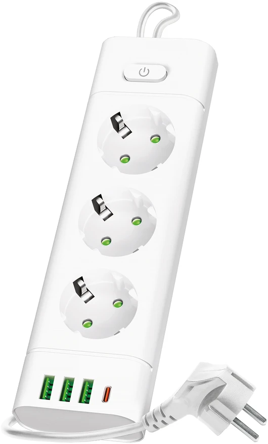 Ilgintuvas, 3-vietis, baltas, 1500mm, su 3xUSB + 1xUSB C