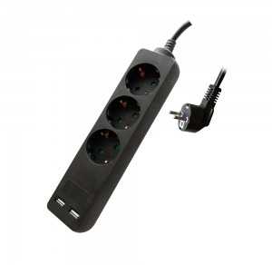 Ilgintuvas 3-vietis V-TAC, 2usb jungtys, 3G1.5MM2 X 1.5M, juodas
